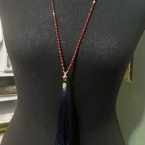 Anthropologie NAKAMOL Red, Gold and Blue Necklace with Elegant Tassel